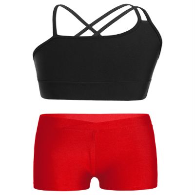 Loodgao Kids Girls 2 Piece Dance Outfits Gymnastics Crop Top with Booty Shorts Sport Tracksuit Swimsuit Clothing Red#b 8-10