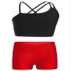 Loodgao Kids Girls 2 Piece Dance Outfits Gymnastics Crop Top with Booty Shorts Sport Tracksuit Swimsuit Clothing Red#b 8-10 view 1