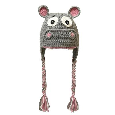 BOMHCS Hippo Earflap Beanie Halloween Funny Animal Eyes Ears Braid Earmuff Hats, Grey, Small
