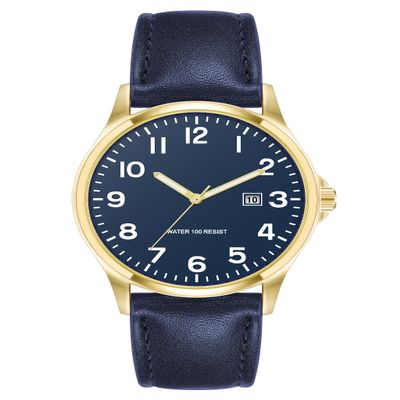 Amazon Essentials Men's Easy to Read 42mm Leather Band Analog Watch