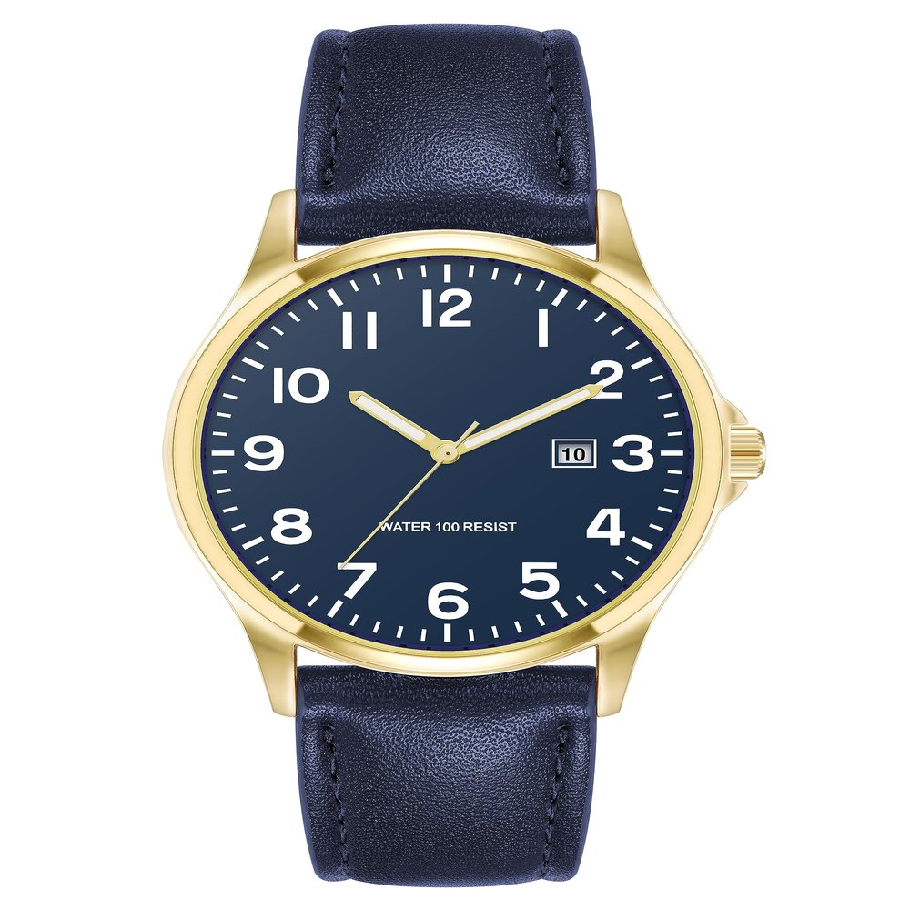 Amazon Essentials Men's Easy to Read 42mm Leather Band Analog Watch