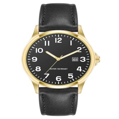 Amazon Essentials Men's Easy to Read 42mm Leather Band Analog Watch