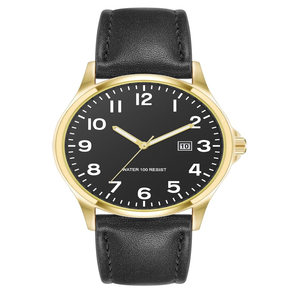 Amazon Essentials Men's Easy to Read 42mm Leather Band Analog Watch