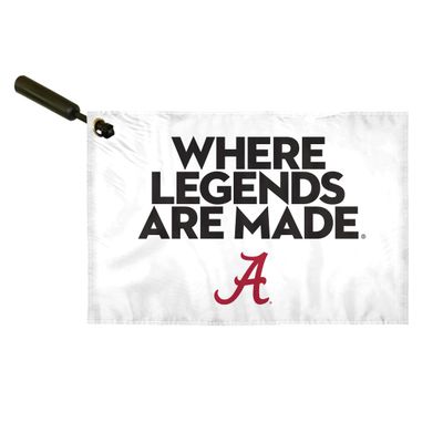 AGAS Alabama Collegiate Plastic Swirler Flag - 12x18 Inch | Where Legends Are Made White Logo | Double Layered 2 Ply Polyester | Built-in Plastic Swirler Handle Bar | Double Stitched Corners & Double Folded Ends | Reads Correctly on Both Sides