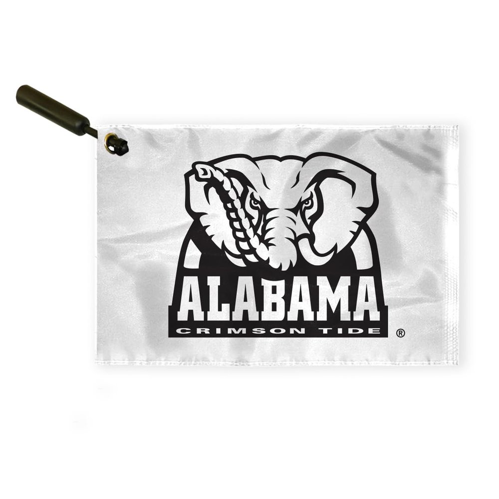 AGAS Alabama Collegiate Plastic Swirler Flag - 12x18 Inch | Big Al White Logo | Single Layered 1 Ply Nylon | Built-in Plastic Swirler Handle Bar | Double Stitched Corners & Double Folded Ends