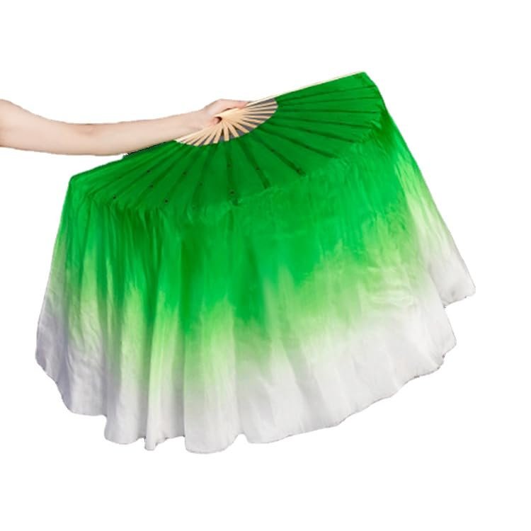 HEARTTOUCH Women Short Silk Belly Dance Fan Veils Hand Made Taichi Kungfu Silk Dancing Fans for Dance Performance (Green,36-50)
