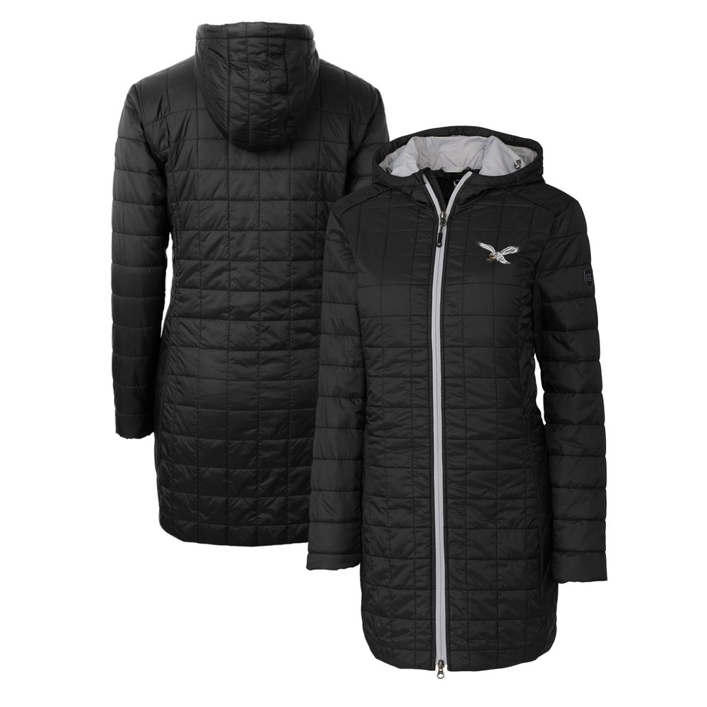 Cutter & Buck Women's Black Philadelphia Eagles Gridiron Classics Logo Rainier Primaloft Eco Insulated Hooded Long Coat