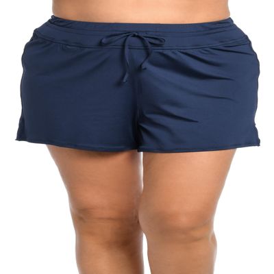 24th & Ocean Women's Solid Front Tie Swim Short Bikini Swimsuit Bottom, Midnight//Solids, 22