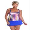 24th & Ocean Women's Over The Shoulder Tankini Swimsuit Top, Multi//Tropics Stripe, X-Large view 1
