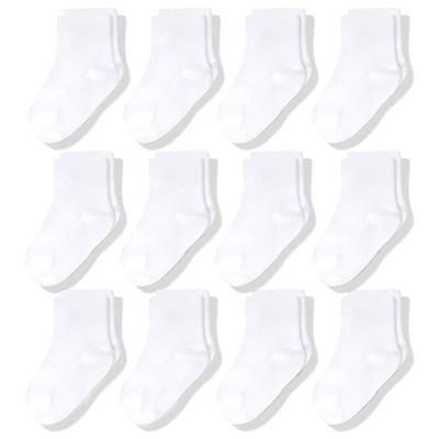 CozyWay Baby & Toddler Crew Socks - Soft Breathable Design - White Cotton Baby Socks 0-6 Months, White, 12 Pack