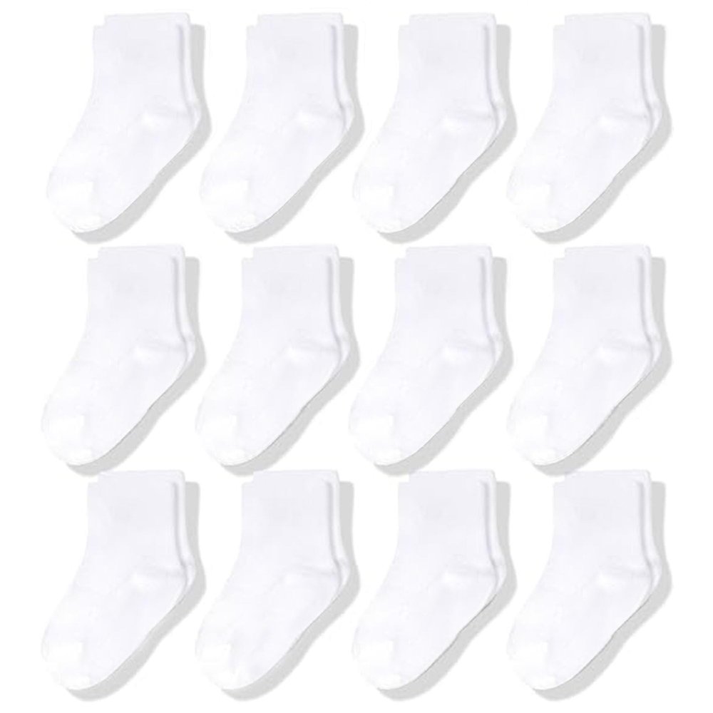 CozyWay Baby & Toddler Crew Socks - Soft Breathable Design - White Cotton Baby Socks 0-6 Months, White, 12 Pack