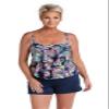 24th & Ocean Women's 2-Tiered Ruffle Tankini Swimsuit Top, Midnight//Painted Paisley, Small view 1