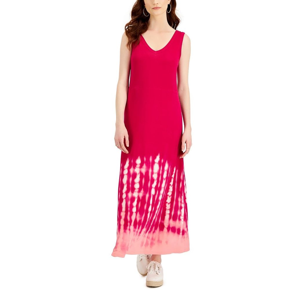 Style & Co. Women's Tie Dyed Sleeveless Maxi Dress Pink Size Large