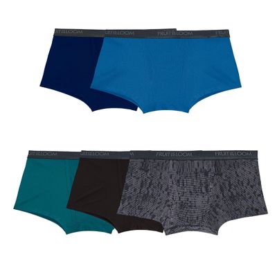 Fruit of the Loom Men's 360 Stretch Boxer Briefs (Quick Dry & Moisture Wicking), Trunks - Micro Stretch - 5 Pack Blue/Green/Black, Small