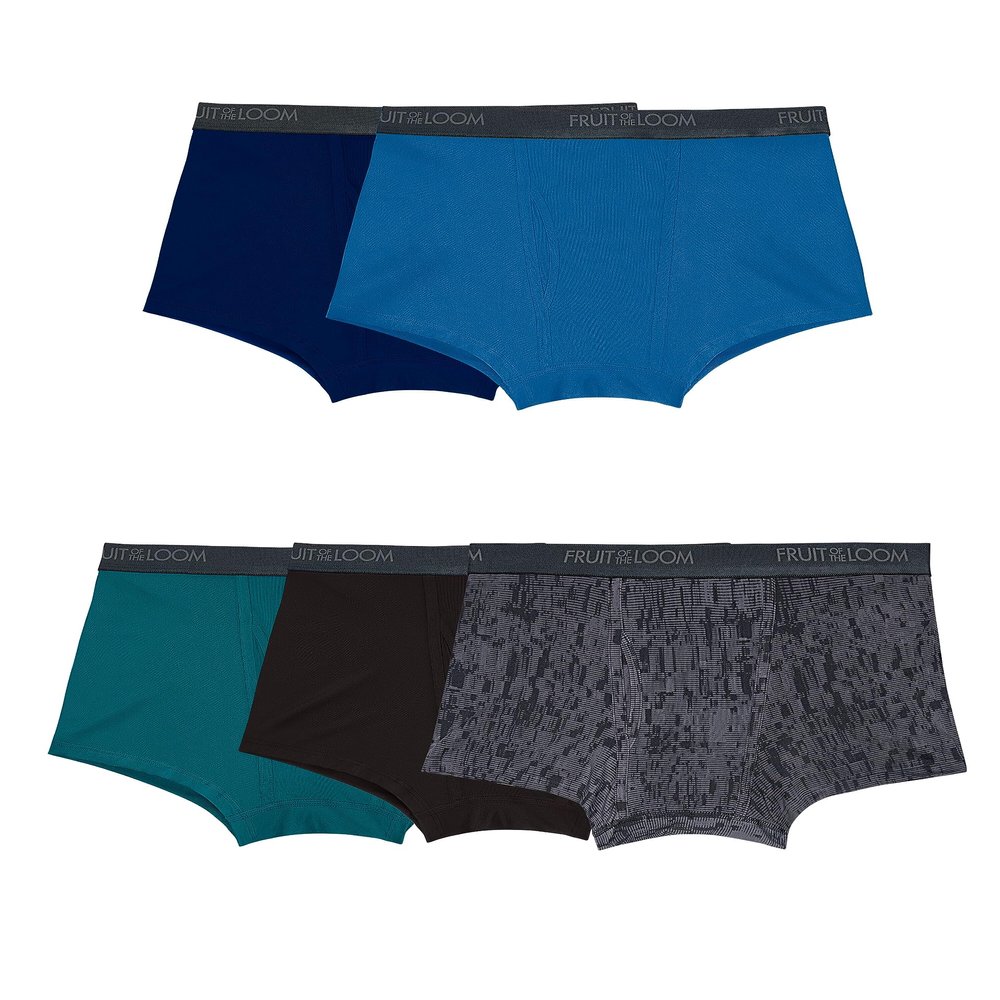 Fruit of the Loom Men's 360 Stretch Boxer Briefs (Quick Dry & Moisture Wicking), Trunks - Micro Stretch - 5 Pack Blue/Green/Black, Small