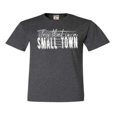 5X-Large Heather Black Mens USA American Flag Try That in A Small Town T-Shirt