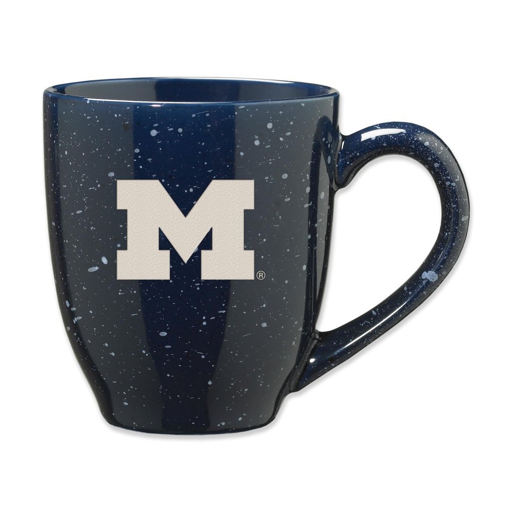Rico Industries NCAA Michigan Wolverines Primary 16 oz Team Color Laser Engraved Speckled Ceramic Coffee Mug