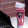 Rico Industries NHL Hockey Florida Panthers Zebra Stripes 24oz Acrylic Glitter Tumbler with Hinged Lid, Officially Licensed Double Wall Tumbler with Straw view 2