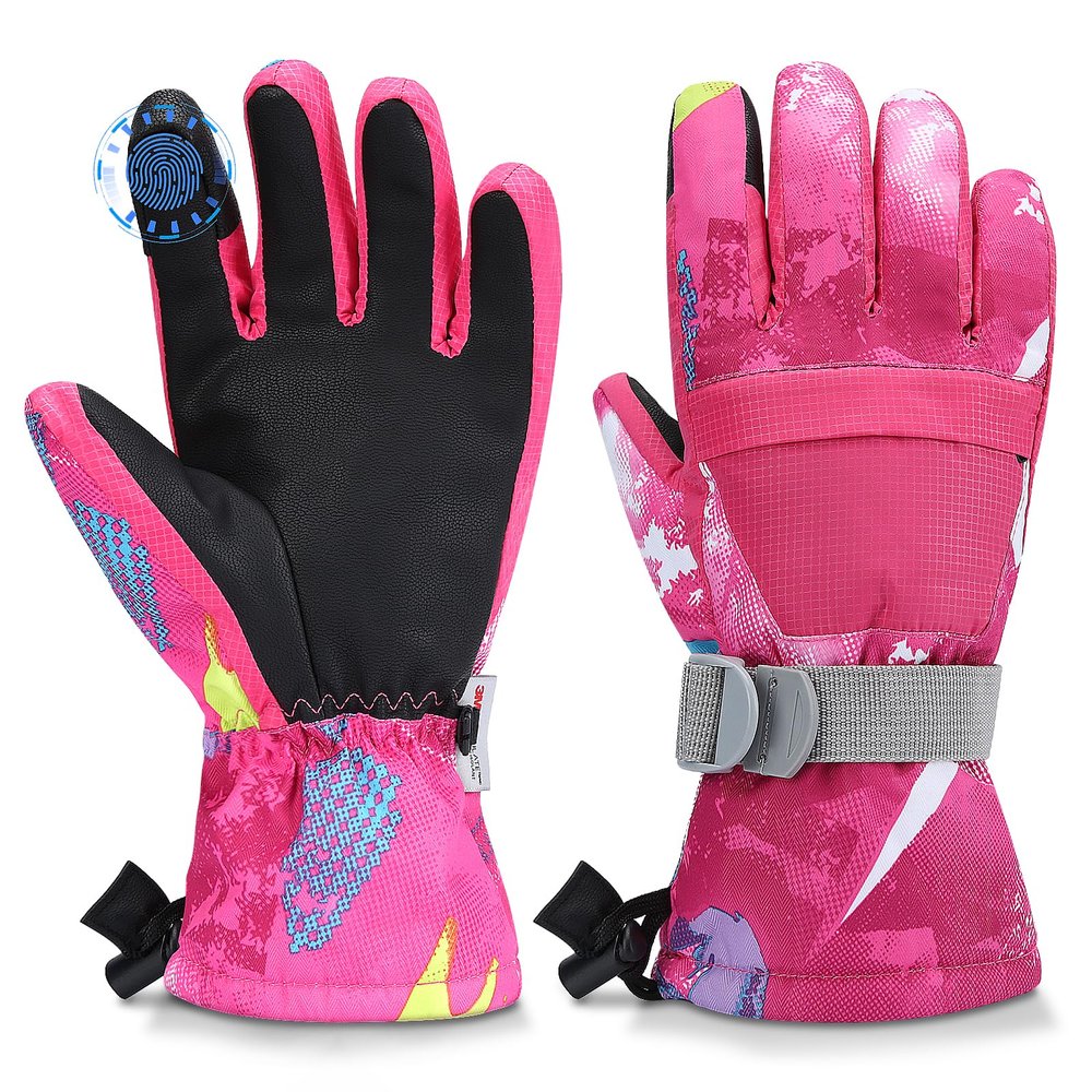 Odtmger Ski Gloves,Snow Gloves Waterproof Winter Warm Cold Weather Touchscreen Gloves for Parent& Child Kids Skiing,Snowboarding