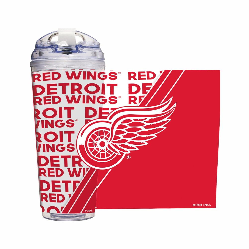 Rico Industries NHL Hockey Detroit Red Wings 24oz Acrylic Tumbler with Hinged Lid, Officially Licensed Double Wall Tumbler with Straw