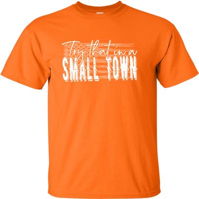 5X-Large Orange Mens USA American Flag Try That in A Small Town T-Shirt