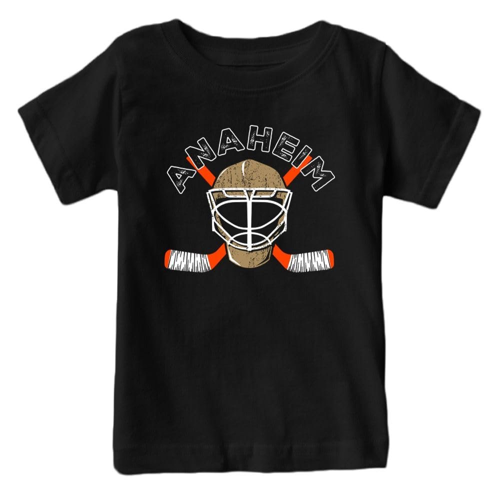 Anaheim Team Mask Kid's Fan T-Shirt for Hockey Fans (Black Shirt, YXS)