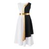 FEESHOW Girls Kids Metallic Ballet Liturgical Praise Dance Dress Lyrical Dancewear Color Block Robe Worship Black A 14 Years view 3