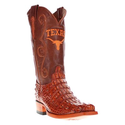 Vaccari Men's David Hand-Corded Top UT Longhorns Embroidery Genuine Cognac Hornback Alligator Narrow Square Toe Cowboy Boots - 9 EE