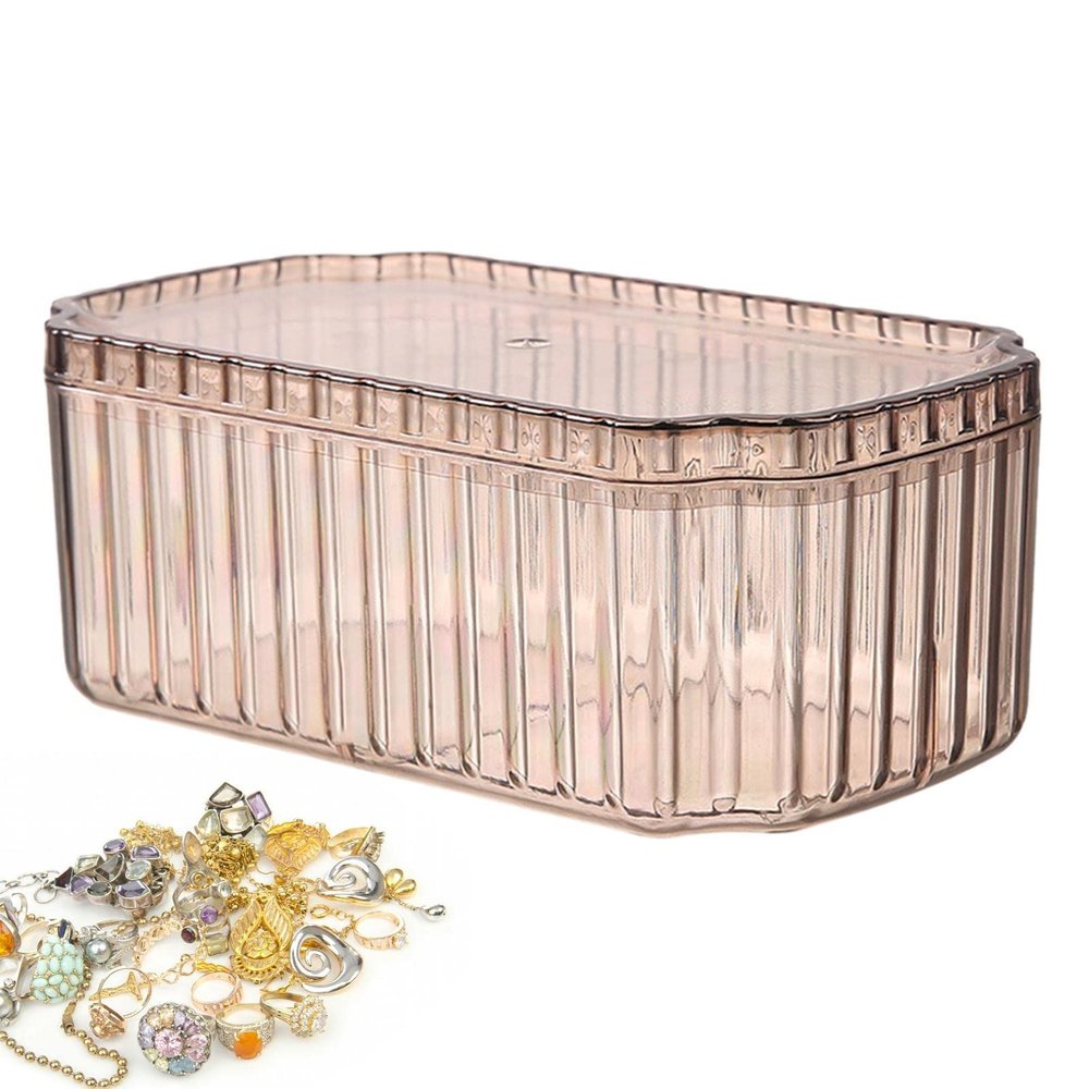 ANZAGA Makeup Storage,Jewelry Box Makeup Case Organizer - Portable Jewelry Display Case 3 Layer Stackable Case for Women Necklaces Rings Watches Bracelets