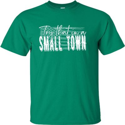 XX-Large Kelly Green Mens USA American Flag Try That in A Small Town T-Shirt