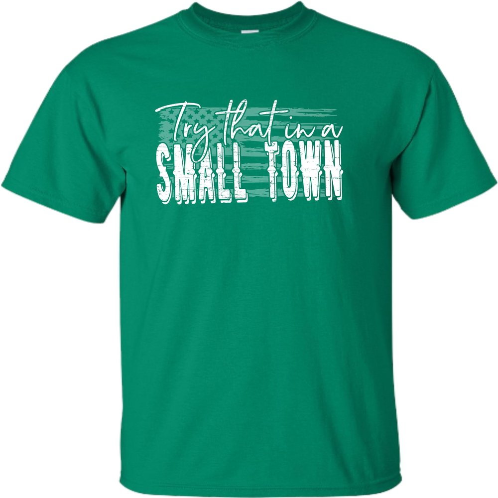 XX-Large Kelly Green Mens USA American Flag Try That in A Small Town T-Shirt