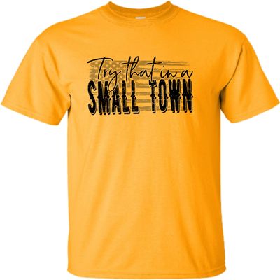 5X-Large Gold Mens USA American Flag Try That in A Small Town T-Shirt