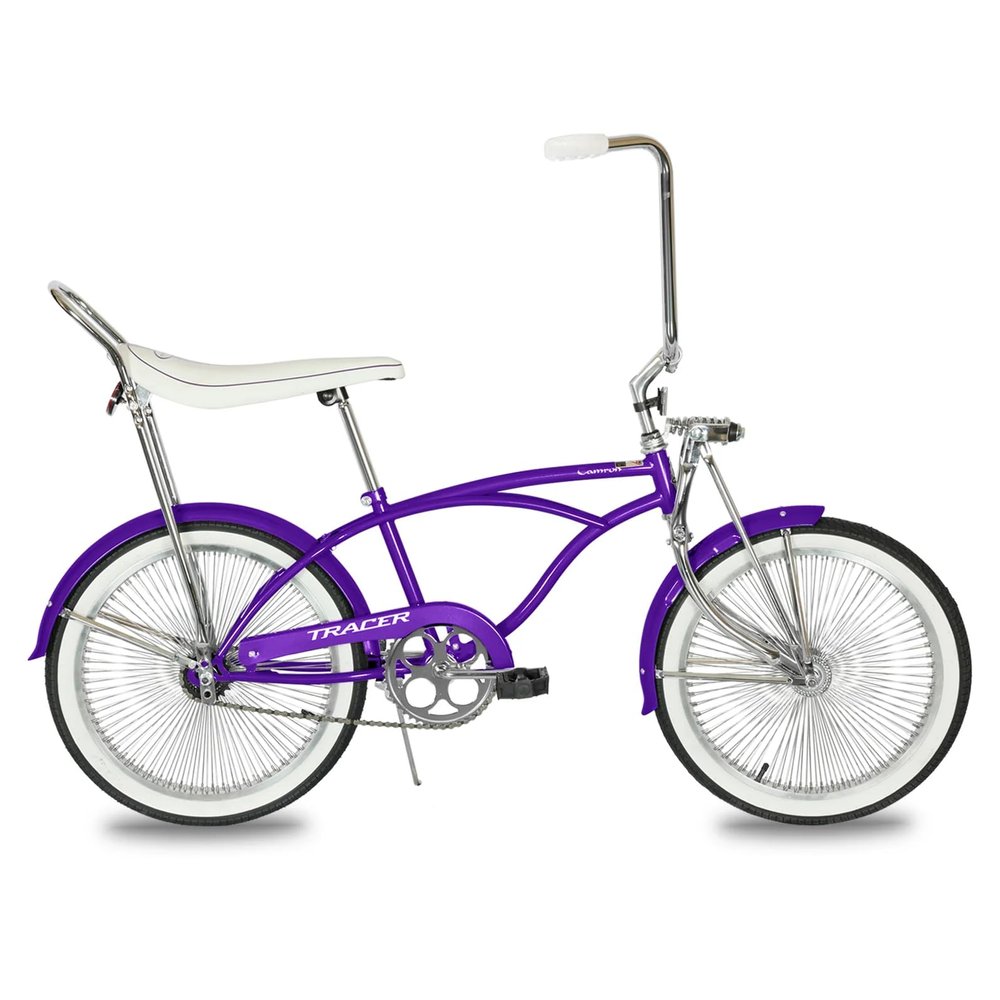 Tracer Retro Beach Cruiser for Adults,20 Inch Wheels,1.75 Tire, City Bike, Lowrider Springer Fork Retro Banana Seat,High Rise Handlebar-Purple