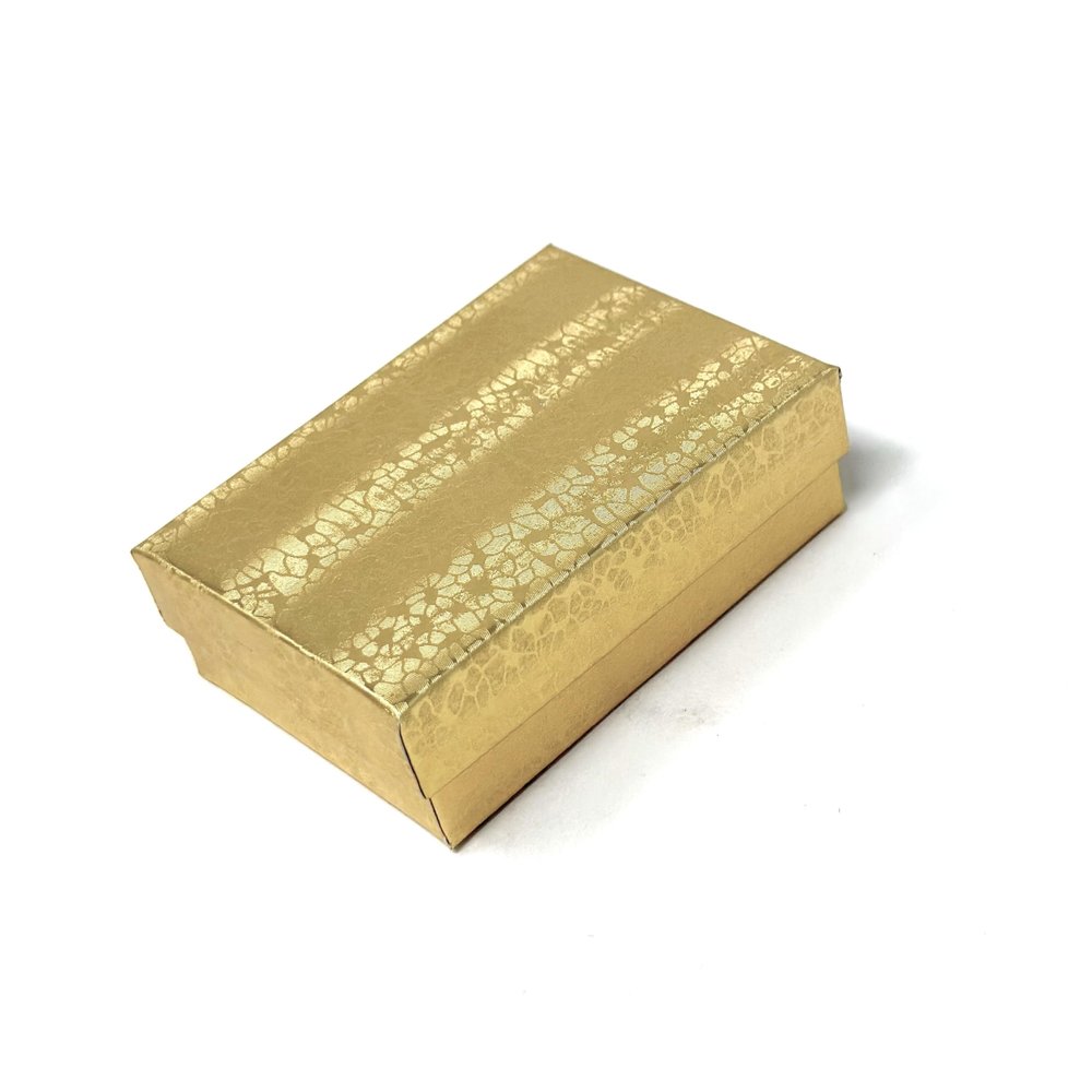 RJ Displays 6 Pack Gold Foil Paper Cotton Filled Color Cardboard Jewelry Neck, Ring, Earring, Pendant, Pocket Watch, Body Jewelry, Gift and Retail Boxes Size 3 1/16" x 2 1/8" x 1" Inch - (Gold)