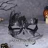 BODIY Laser Cut Metal Masquerade Mask for Women Black Rhinestones Costume Masks Mardi Gras Venetian Half Mask Halloween Party Cosplay Carnival view 2