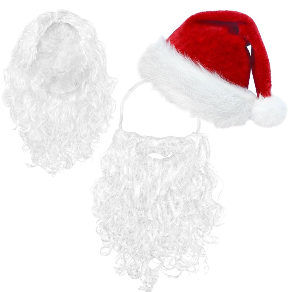 ROSAUI Santa Hat, Beard & Wig Set for Adults  Premium Santa Claus Costume Accessories Soft Elastic Strap Beard Classic Red Hat Fluffy White Wig Perfect for Christmas Parties & Holiday Fun