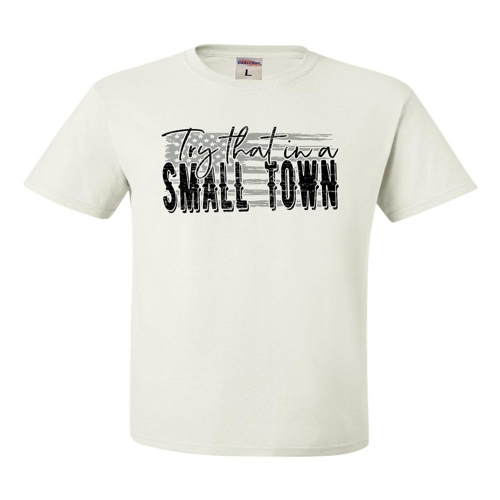 5X-Large White Mens USA American Flag Try That in A Small Town T-Shirt
