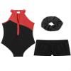 XUNZOO Kids Girls Ballet Dance Outfits Shiny Sleeveless Gymnastic Leotard with Athletic Shorts Hair Band Tracksuit Black&Red 14 Years view 4