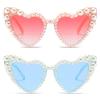 LJCZKA Luxury Love Pearl Sunglasses Women Heart Shaped Cat Eye Sun Glasses Party Festival Shimmering Bling Eyewear (PinkGraPink+ClearBlueBlue) view 1