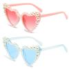 LJCZKA Luxury Love Pearl Sunglasses Women Heart Shaped Cat Eye Sun Glasses Party Festival Shimmering Bling Eyewear (PinkGraPink+ClearBlueBlue) view 2
