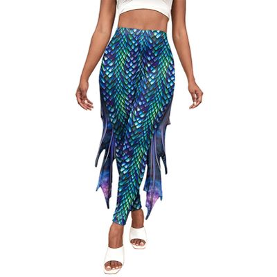 Alvivi Colorful Mermaid Leggings Women Fish Scale Printed High Waist Elastic Sports Fitness Yoga Pants Green Medium