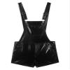 winying Mens Shiny Metallic Wide Shoulder Straps Bib Overall Suspender Shorts Halloween Cosplay Costume Black Large view 1