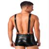 winying Mens Shiny Metallic Wide Shoulder Straps Bib Overall Suspender Shorts Halloween Cosplay Costume Black Large view 4