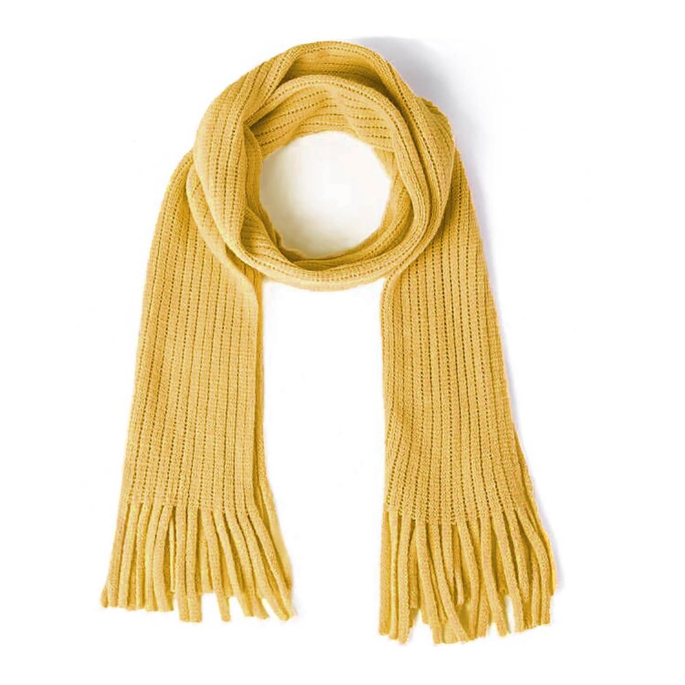 BEARUN Kids Knit Scarf Winter Fashion Solid Color Toddler Baby Scarves Neck Warmer Tassel Scarf for Boys Girls Yellow