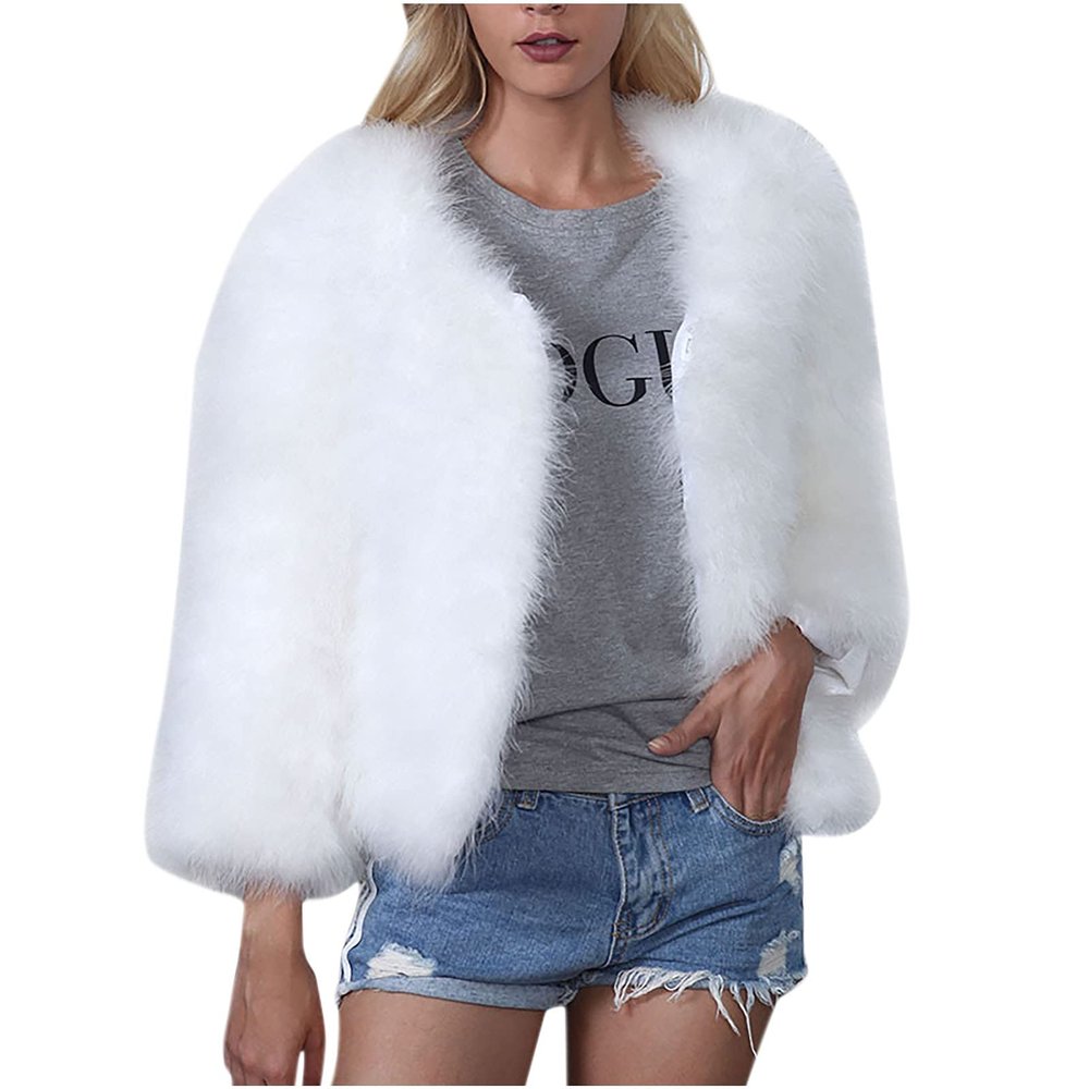 YRAETENM Womens Faux Fur Coat Trendy Zip Up Cropped Bubble Coats Long Sleeve Fleece Warm Short Winter Coats With Fuzzy Hoode