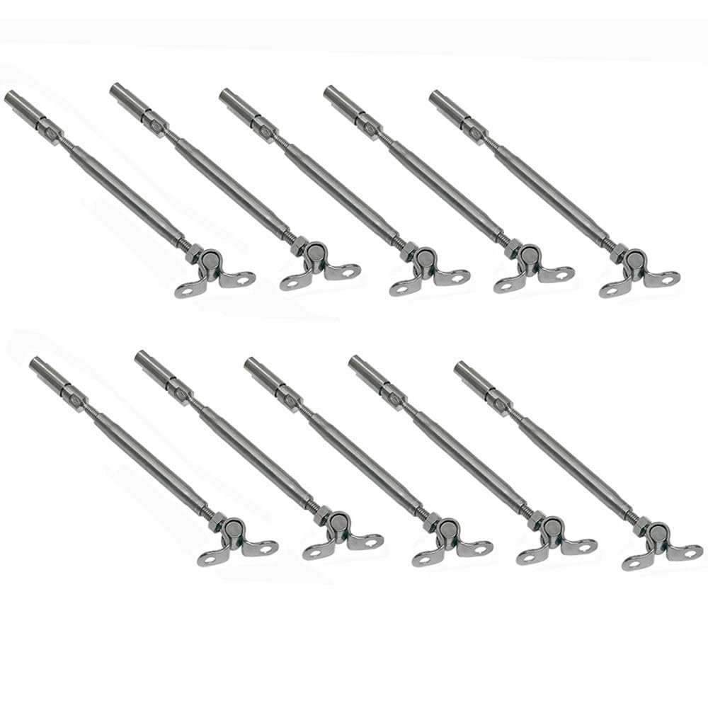 DBMIMPORTERS Marine Stainless Steel Swageless Deck Toggle Turnbuckle Fitting 1/8" Cable 10 Pc
