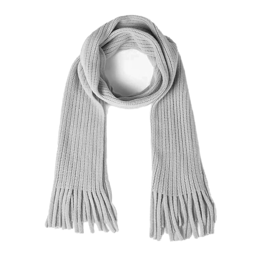 BEARUN Kids Knit Scarf Winter Fashion Solid Color Toddler Baby Scarves Neck Warmer Tassel Scarf for Boys Girls Grey