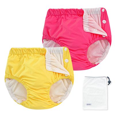 EZ Moms 2 Packs Reusable Swim Diapers Toddler Baby Swim Diaper Size 4 Washable Snap Pool Swimming Diaper 4T Soft and Silky Waterproof Diapers for Swimming Lessons Boys and Girls with a Laundry Bag