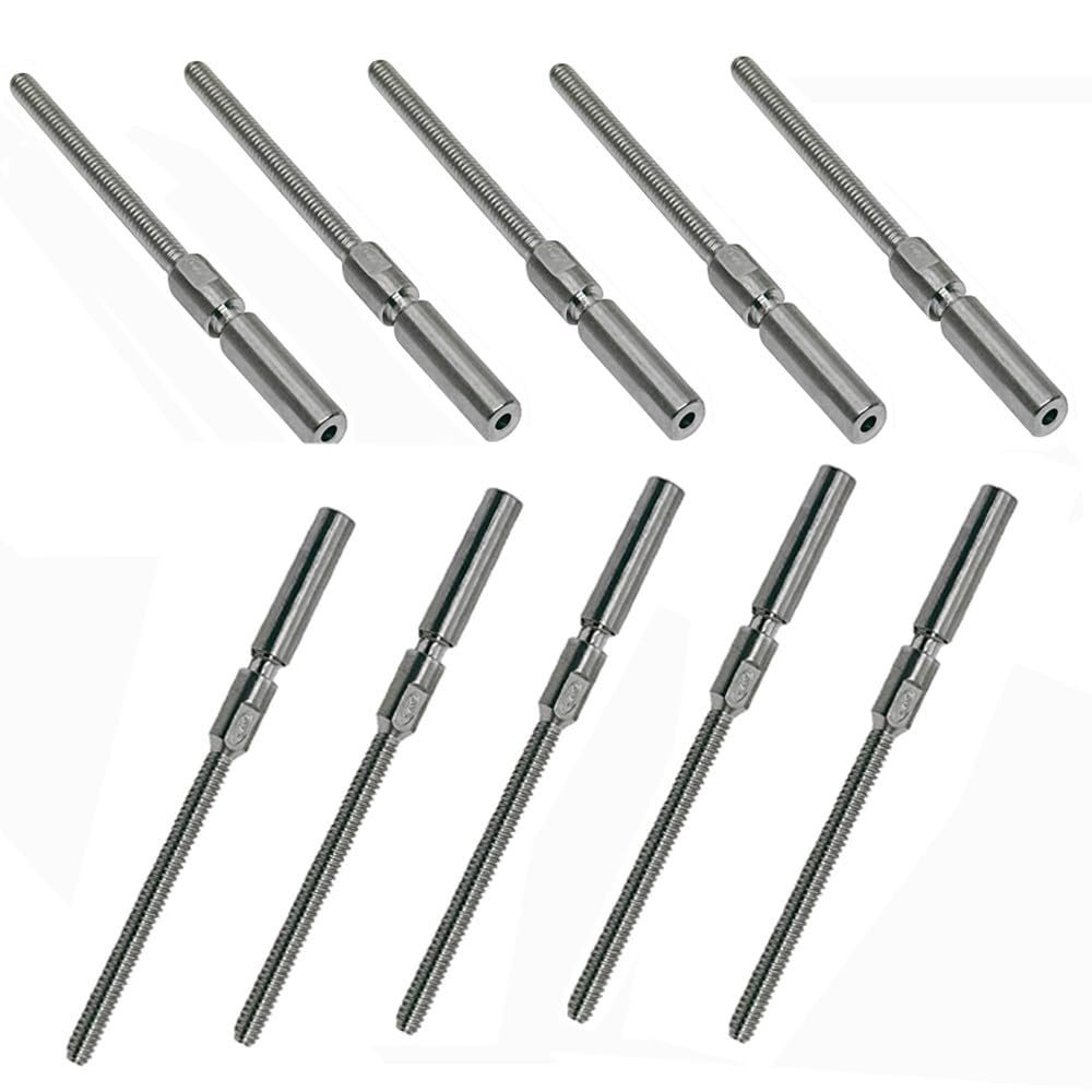S.Steel 316 1/4" Full Thread Marine Swageless Stud Used for 3/16" Cable, 10 Pcs