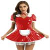 Hedmy Women's Wet Look PVC Leather French Maid Costume Outfits Sexy Mini Dress Apron Fancy Dress Red Medium view 2